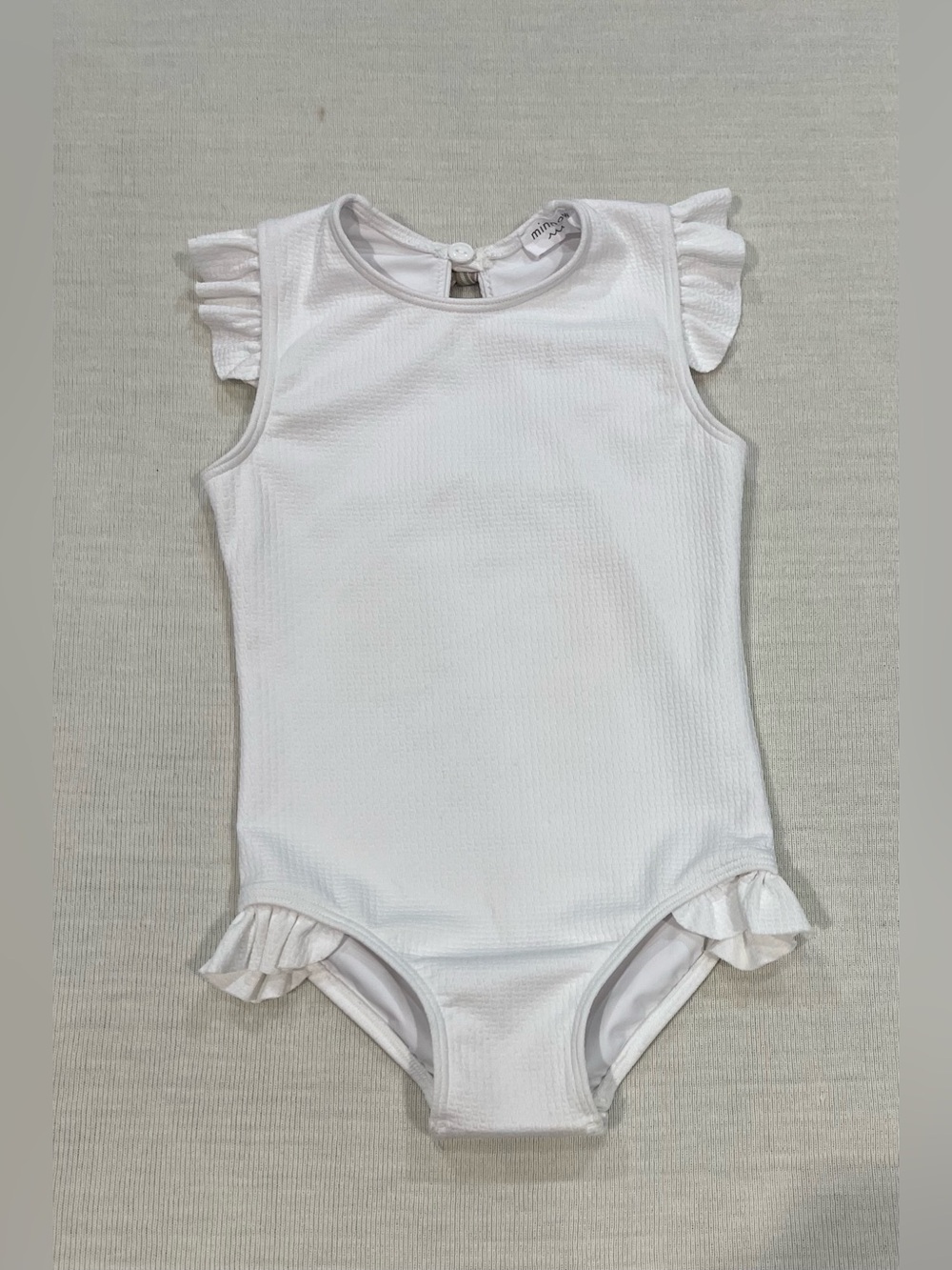Minnow Swim White Ruffle Cap Sleeve One Piece Swimsuit Size 3/4T